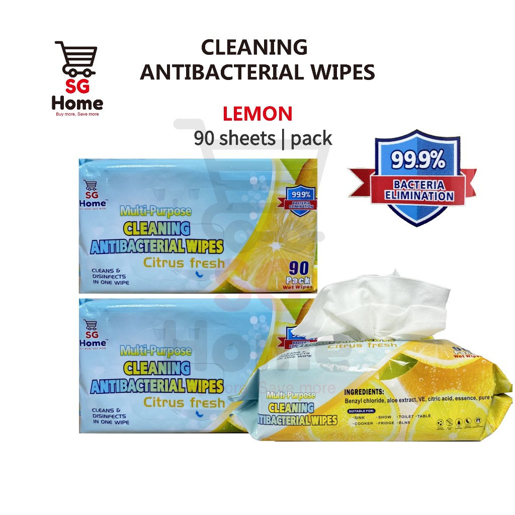 Antibacterial Wipes | Lemon Wet Wipes | Cleaning Wipes wet tissue | Thick Wet Wipes | Xl Large Size | 90 Sheets / pack