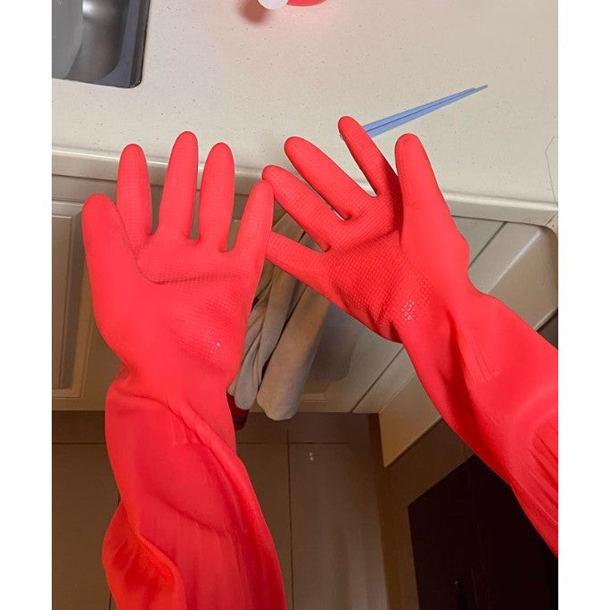 Kitchen Gloves Red Rose Rubber Cleaning Gloves | Multi-Purpose Gloves Protect. Home Dishwashing 38Cm