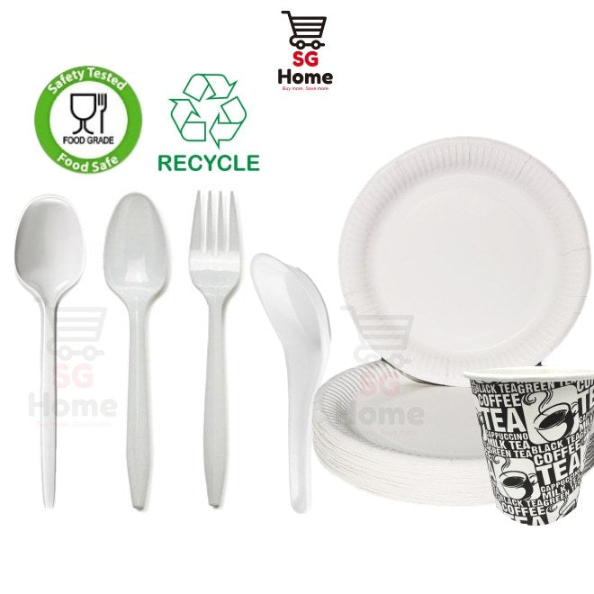 Disposable Paper Plate | Tableware Food Grade Safe | Spoons | Forks | Straw | Stirrer 5PP
