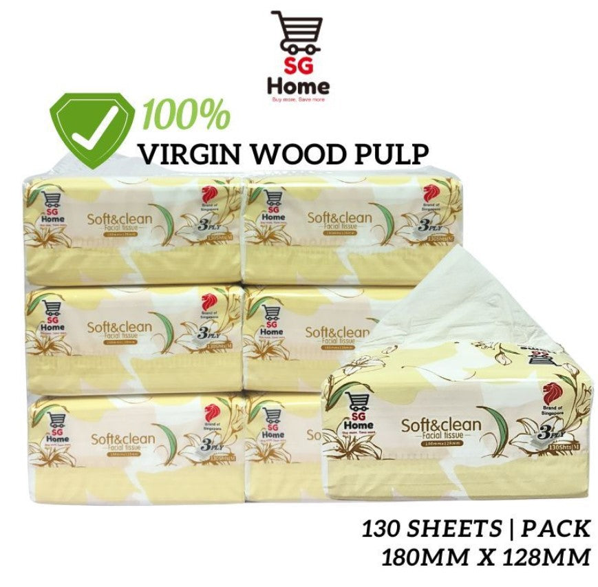 Tissue Packet | 3 Ply Tissue Paper |100% Virgin Wood Pulp | 130 Sheets/Pack X 60Packs CTN