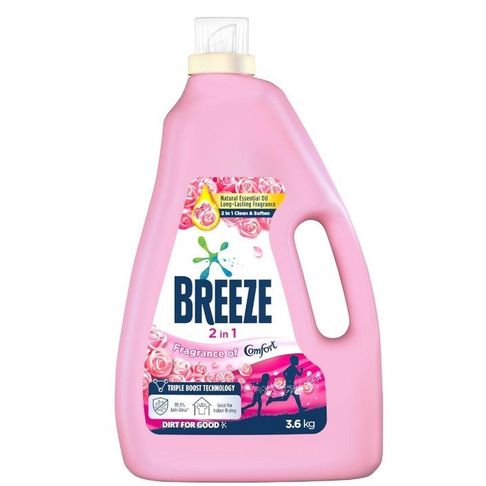 Breeze Liquid Detergent Power Clean Anti-Bacterial and Colour Protect Goodbye Musty 3.6Kg X 4 Bottles/CTN