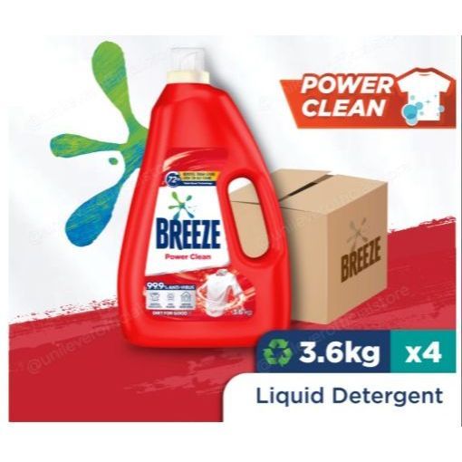 Breeze Liquid Detergent Power Clean Anti-Bacterial and Colour Protect Goodbye Musty 3.6Kg X 4 Bottles/CTN