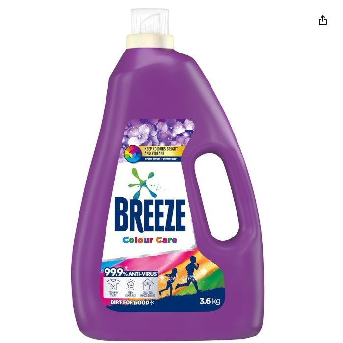 Breeze Liquid Detergent Power Clean Anti-Bacterial and Colour Protect Goodbye Musty 3.6Kg X 4 Bottles/CTN