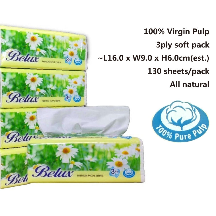 Belux Facial Tissue Soft Paper Packet | 100% Virgin Pulp  3ply 12 pack | 20 packs GREEN