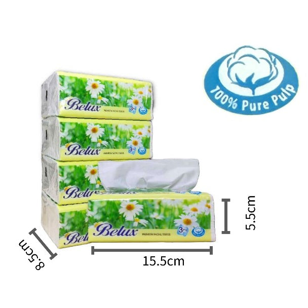 Belux Facial Tissue Soft Paper Packet | 100% Virgin Pulp  3ply 12 pack | 20 packs GREEN