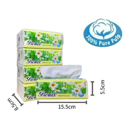 Belux Facial Tissue Soft Paper Packet | 100% Virgin Pulp  3ply 12 pack | 20 packs GREEN