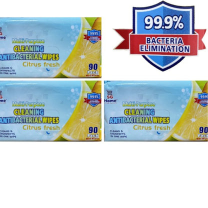Antibacterial Wipes | Lemon Wet Wipes | Cleaning Wipes wet tissue | Thick Wet Wipes | Xl Large Size | 90 Sheets / pack