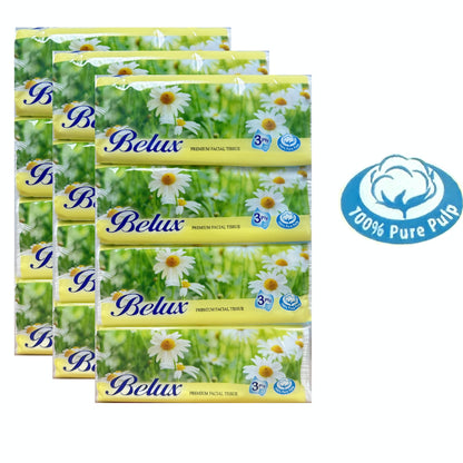 Belux Facial Tissue Soft Paper Packet | 100% Virgin Pulp  3ply 12 pack | 20 packs GREEN