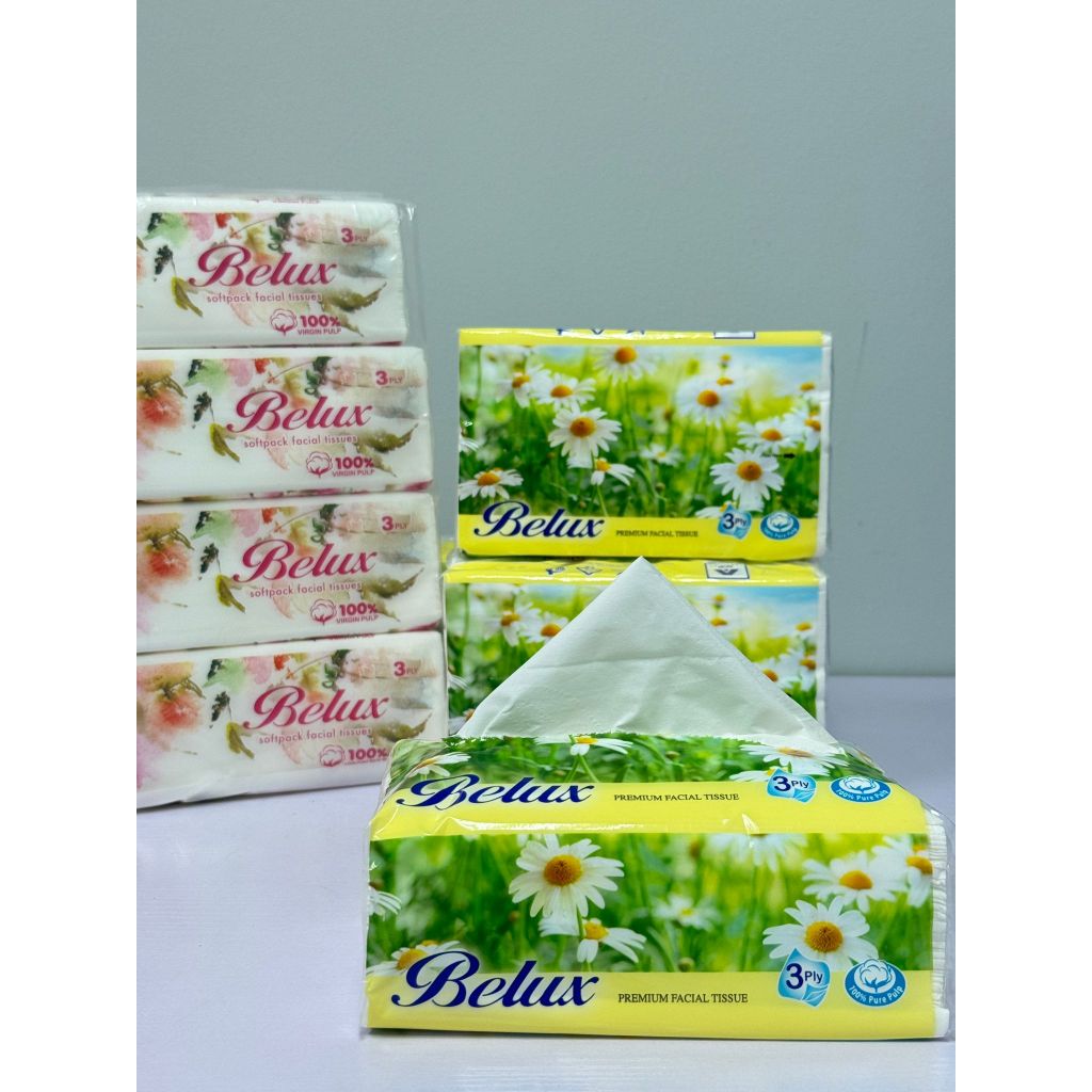 Belux Facial Tissue Soft Paper Packet | 100% Virgin Pulp  3ply 12 pack | 20 packs GREEN