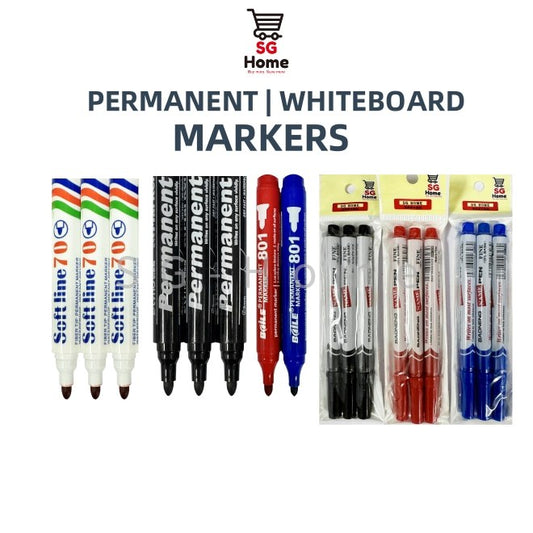 Markers | Whiteboard markers | Permanent markers | Black/red/blue | Waterproof and quick-drying