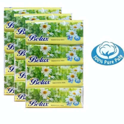 Belux Facial Tissue Soft Paper Packet | 100% Virgin Pulp  3ply 12 pack | 20 packs GREEN