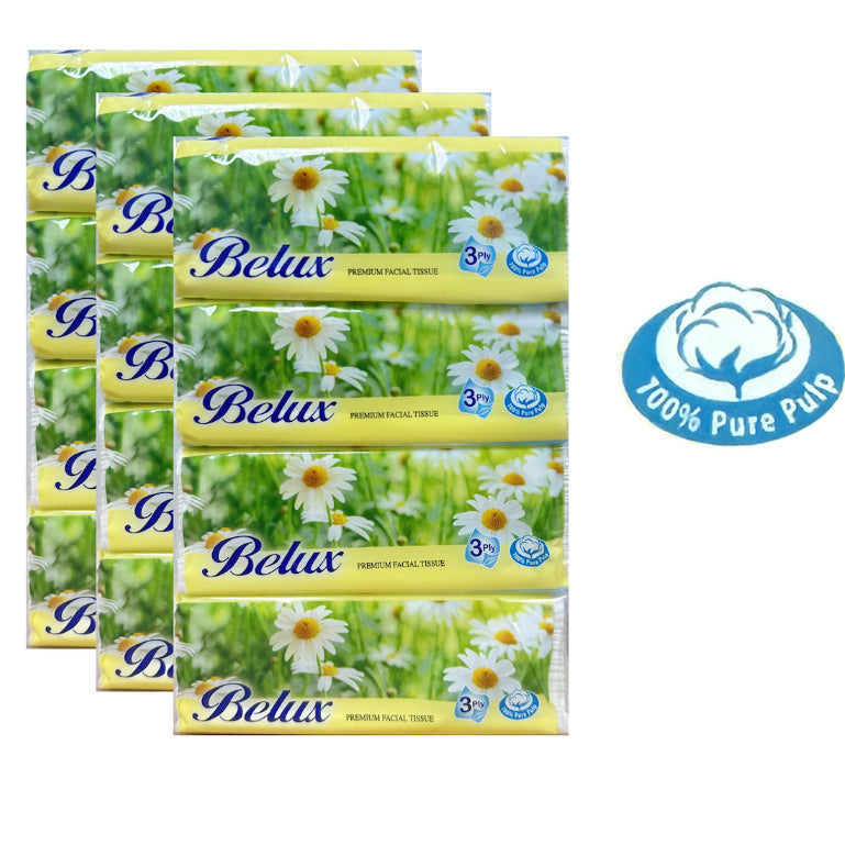 Belux Facial Tissue Soft Paper Packet | 100% Virgin Pulp  3ply 12 pack | 20 packs GREEN
