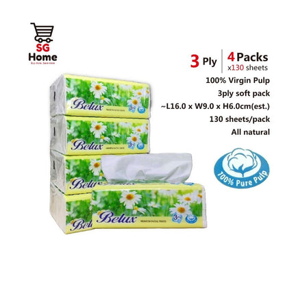 [4 packs] Tissue Paper Soft Packet | Pack Tissues | Tissue Cover Facial Tissue l 100% Virgin Pulp 130 sheets | 3 Ply
