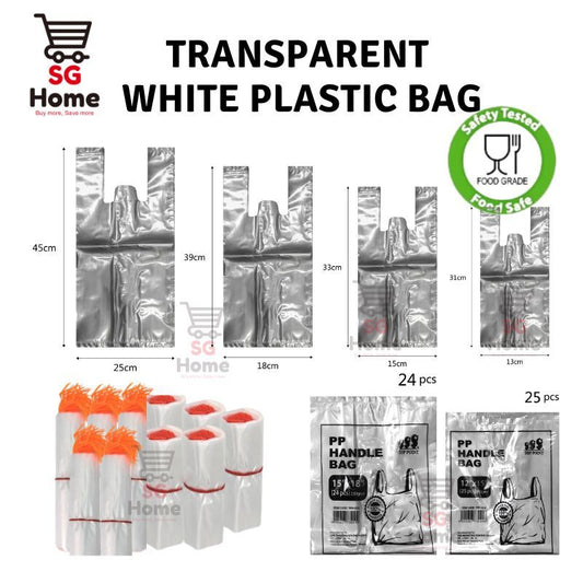 Transparent Plastic Bag | White Plastic Bag | Takeaway bag | Handle Bag | Thick Plastic Bag Trawstring Food Bag
