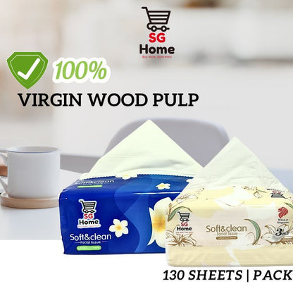 Tissue Packet | 3 Ply Tissue Paper |100% Virgin Wood Pulp | 130 Sheets/Pack X 60Packs CTN
