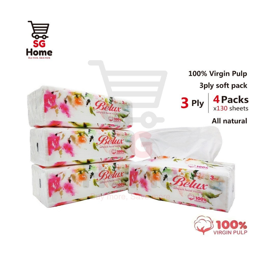 [4 packs] Tissue Paper Soft Packet | Pack Tissues | Tissue Cover Facial Tissue l 100% Virgin Pulp 130 sheets | 3 Ply