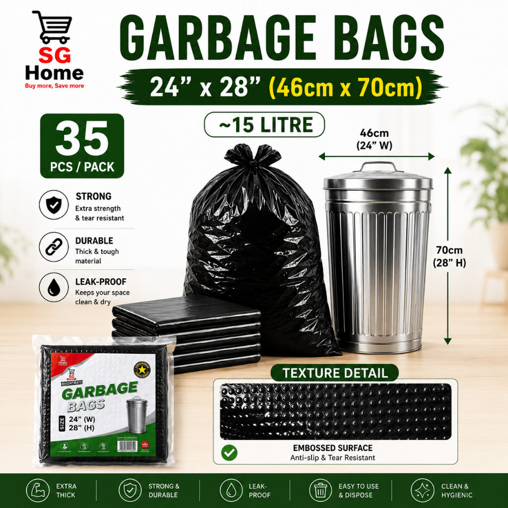 Garbage Bags Trash Bag Heavy Duty Extra Thick Leak Proof Bin Liner Black Garbage Bag | 3 Size