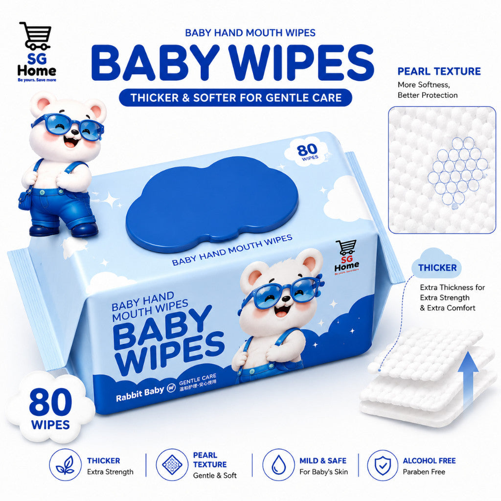Sg Home Bear| Baby Wipes Wet tissue | Pure Water Baby Wipes Children wipe | Hand Mouth Wet Wipes | 80 Sheets/ Pack