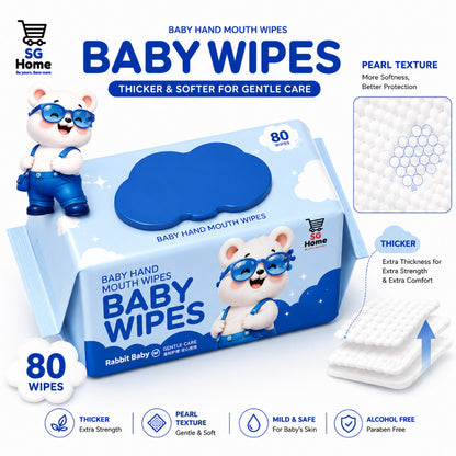 Sg Home Bear| Baby Wipes Wet tissue | Pure Water Baby Wipes Children wipe | Hand Mouth Wet Wipes | 80 Sheets/ Pack