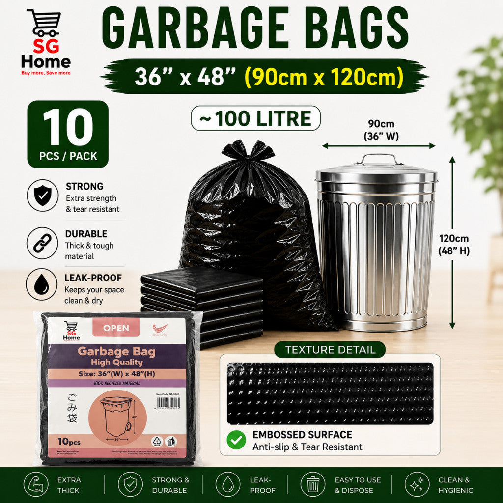 Garbage Bags Trash Bag Heavy Duty Extra Thick Leak Proof Bin Liner Black Garbage Bag | 3 Size