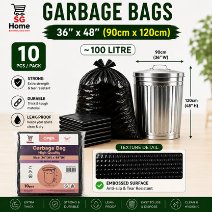 Garbage Bags Trash Bag Heavy Duty Extra Thick Leak Proof Bin Liner Black Garbage Bag | 3 Size