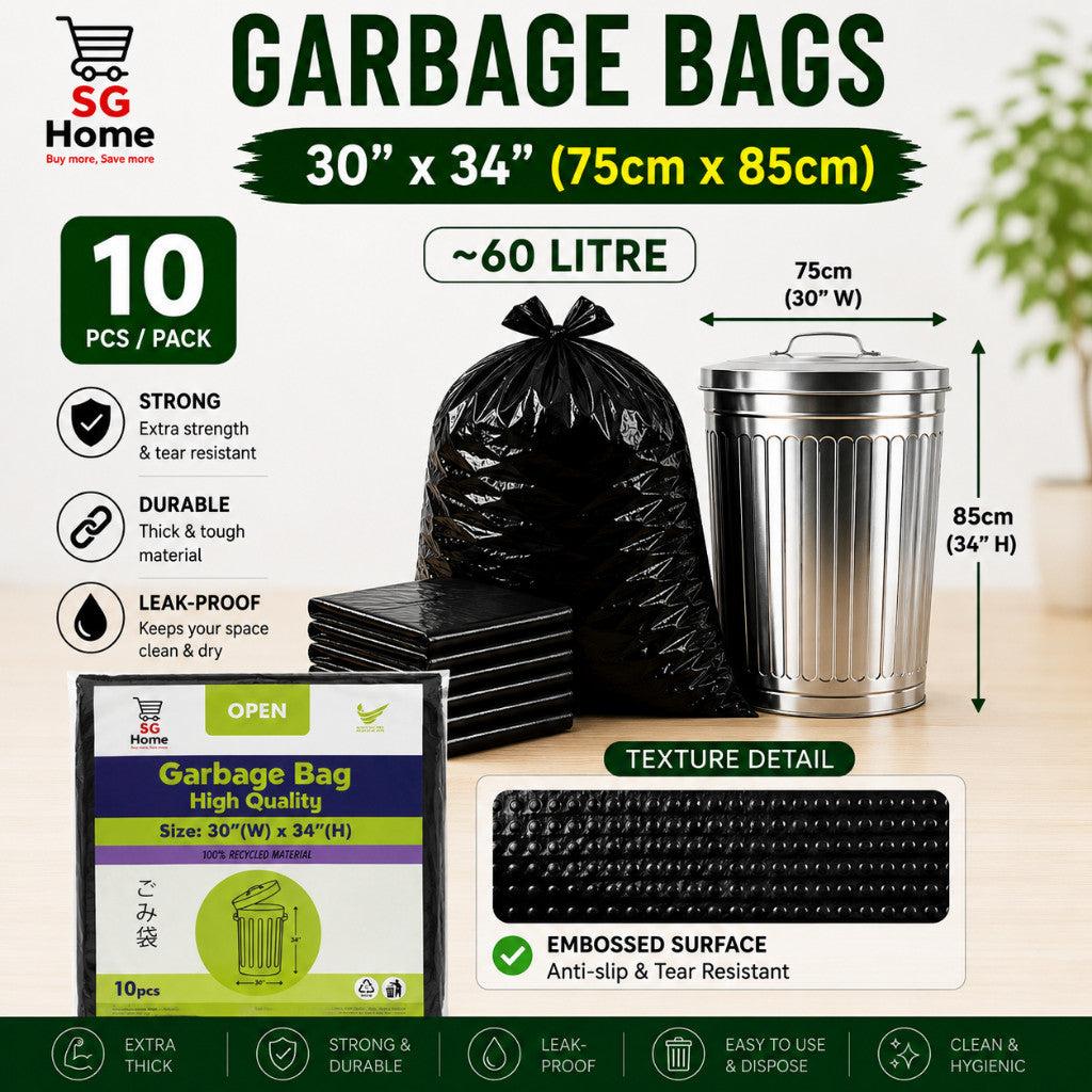 Garbage Bags Trash Bag Heavy Duty Extra Thick Leak Proof Bin Liner Black Garbage Bag | 3 Size