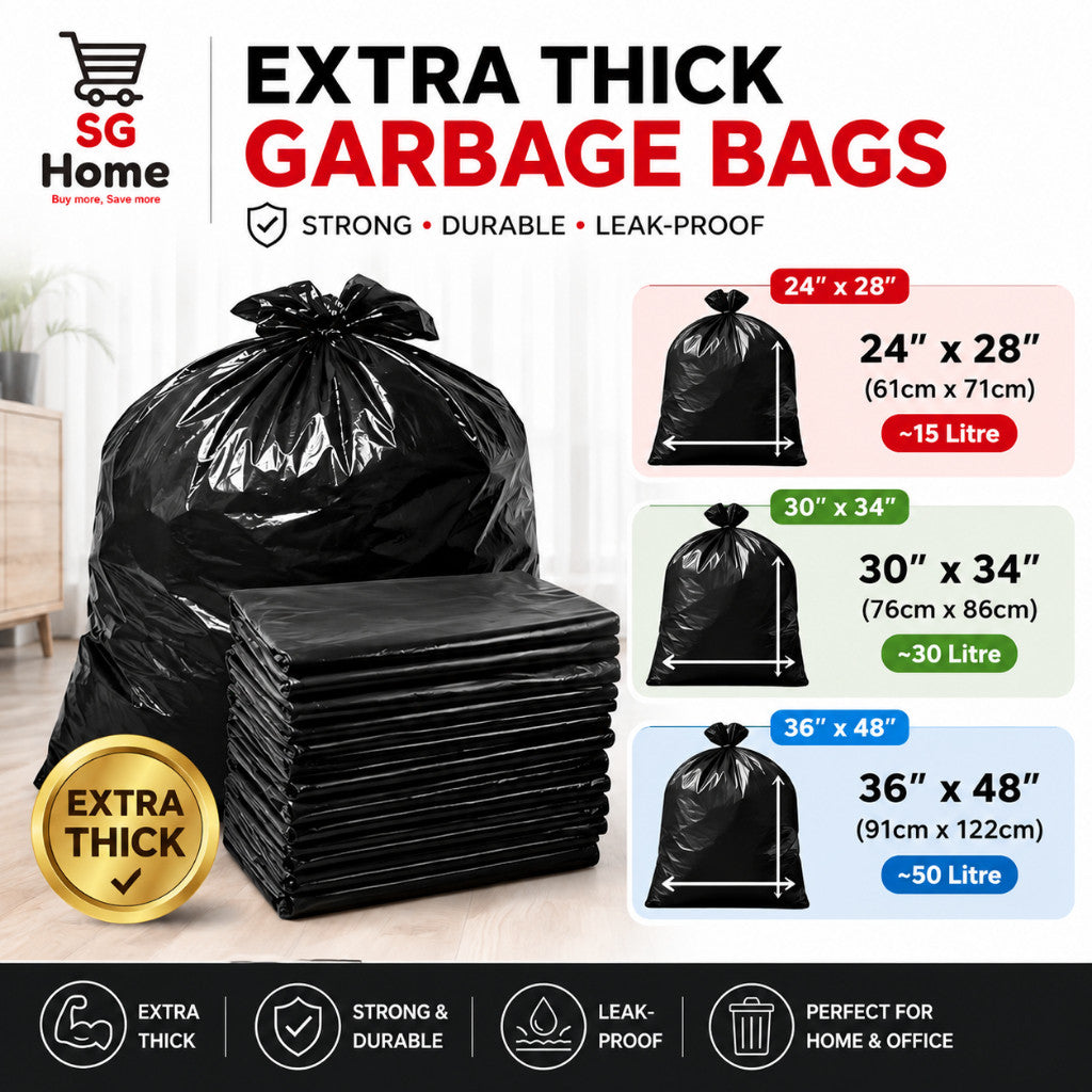Garbage Bags Trash Bag Heavy Duty Extra Thick Leak Proof Bin Liner Black Garbage Bag | 3 Size
