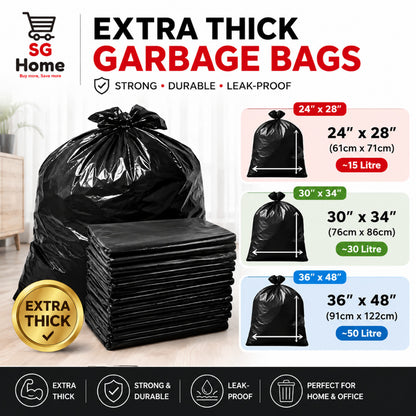 Garbage Bags Trash Bag Heavy Duty Extra Thick Leak Proof Bin Liner Black Garbage Bag | 3 Size
