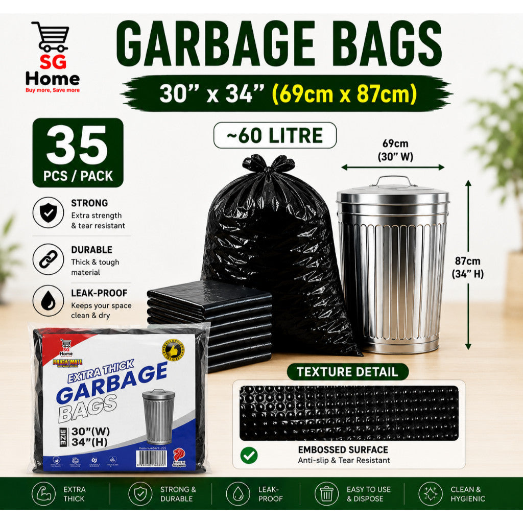 Garbage Bags Trash Bag Heavy Duty Extra Thick Leak Proof Bin Liner Black Garbage Bag | 3 Size