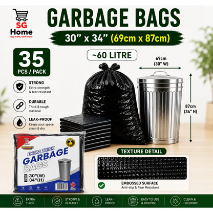 Garbage Bags Trash Bag Heavy Duty Extra Thick Leak Proof Bin Liner Black Garbage Bag | 3 Size