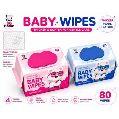 Sg Home Bear| Baby Wipes Wet tissue | Pure Water Baby Wipes Children wipe | Hand Mouth Wet Wipes | 80 Sheets/ Pack