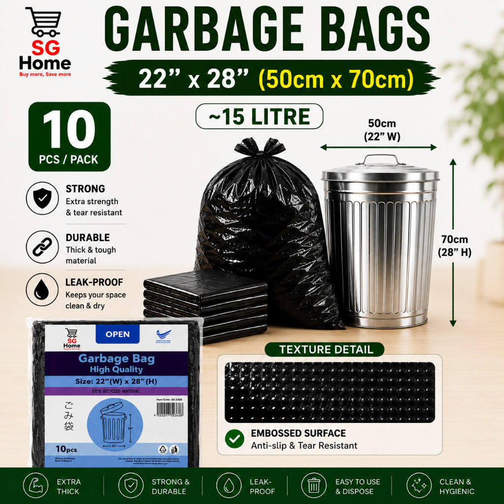 Garbage Bags Trash Bag Heavy Duty Extra Thick Leak Proof Bin Liner Black Garbage Bag | 3 Size