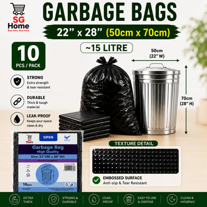 Garbage Bags Trash Bag Heavy Duty Extra Thick Leak Proof Bin Liner Black Garbage Bag | 3 Size