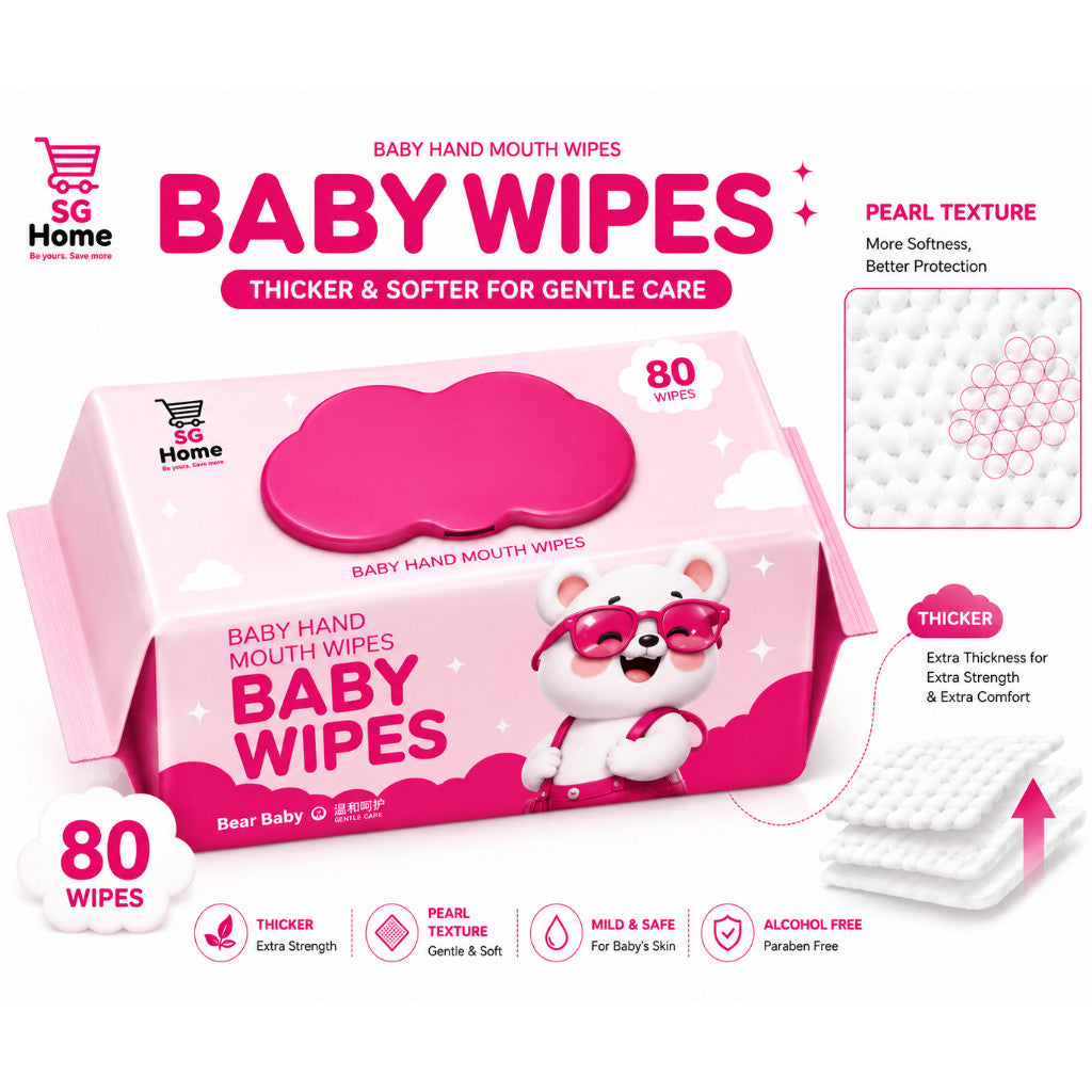 Sg Home Bear| Baby Wipes Wet tissue | Pure Water Baby Wipes Children wipe | Hand Mouth Wet Wipes | 80 Sheets/ Pack