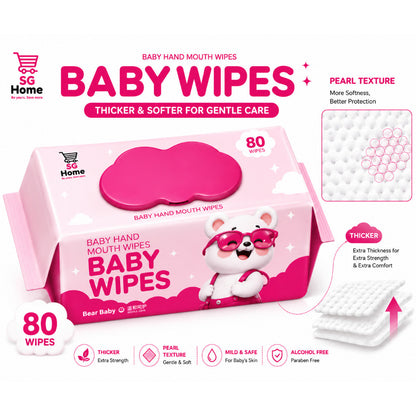 Sg Home Bear| Baby Wipes Wet tissue | Pure Water Baby Wipes Children wipe | Hand Mouth Wet Wipes | 80 Sheets/ Pack